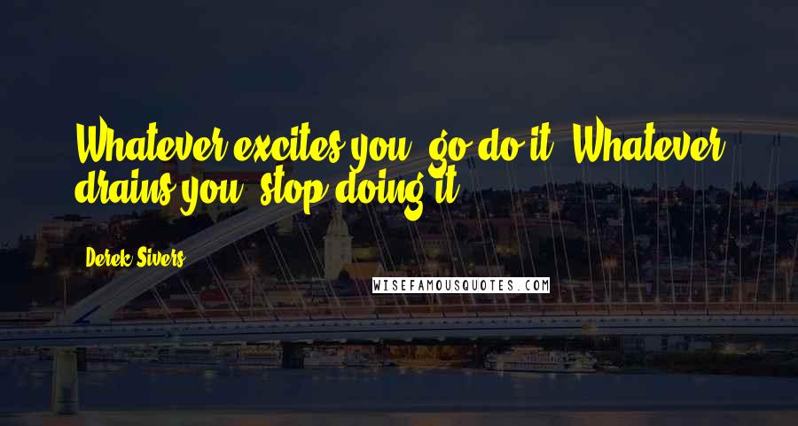 Derek Sivers Quotes: Whatever excites you, go do it. Whatever drains you, stop doing it.