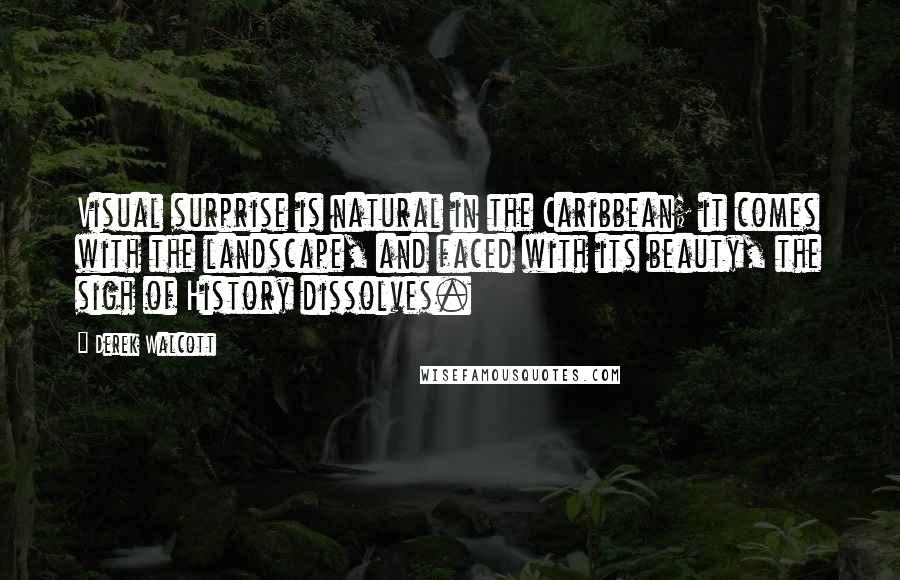 Derek Walcott Quotes: Visual surprise is natural in the Caribbean; it comes with the landscape, and faced with its beauty, the sigh of History dissolves.