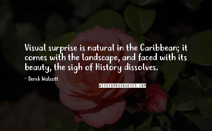 Derek Walcott Quotes: Visual surprise is natural in the Caribbean; it comes with the landscape, and faced with its beauty, the sigh of History dissolves.