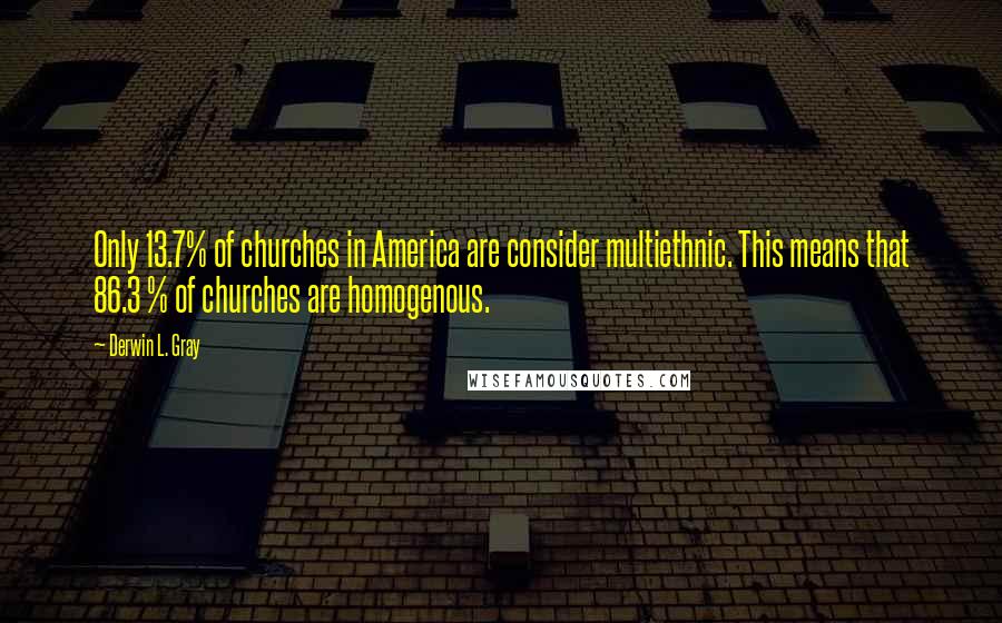 Derwin L. Gray Quotes: Only 13.7% of churches in America are consider multiethnic. This means that 86.3 % of churches are homogenous.