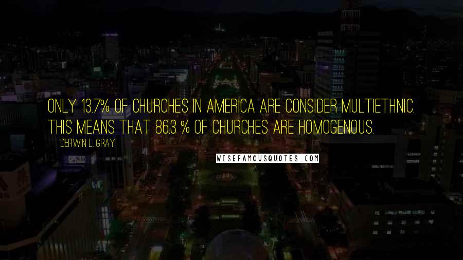 Derwin L. Gray Quotes: Only 13.7% of churches in America are consider multiethnic. This means that 86.3 % of churches are homogenous.