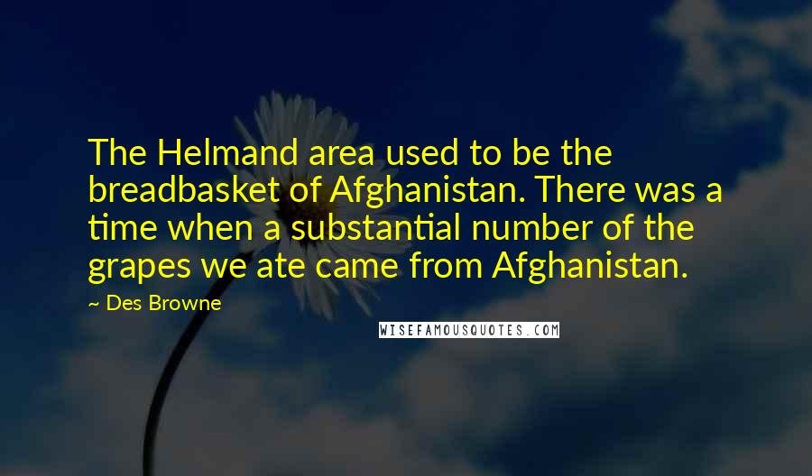 Des Browne Quotes: The Helmand area used to be the breadbasket of Afghanistan. There was a time when a substantial number of the grapes we ate came from Afghanistan.