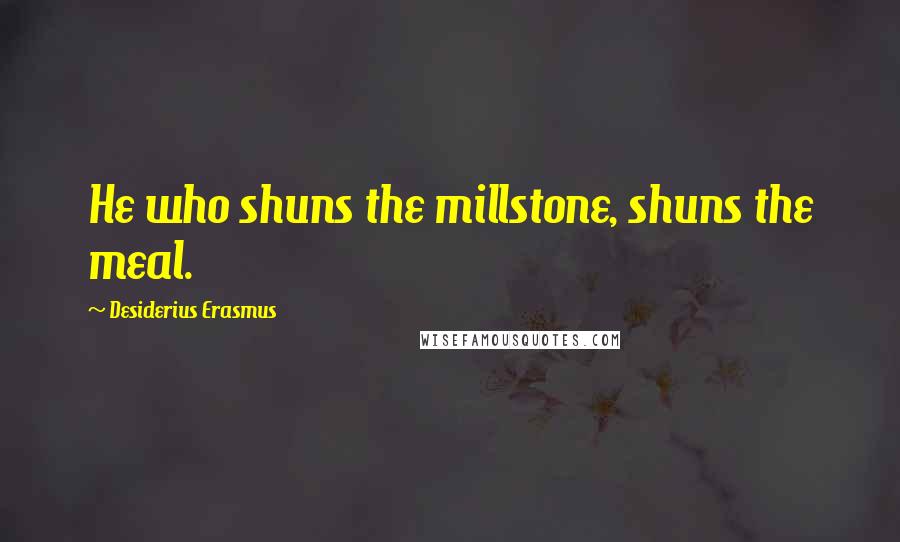 Desiderius Erasmus Quotes: He who shuns the millstone, shuns the meal.