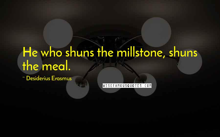 Desiderius Erasmus Quotes: He who shuns the millstone, shuns the meal.