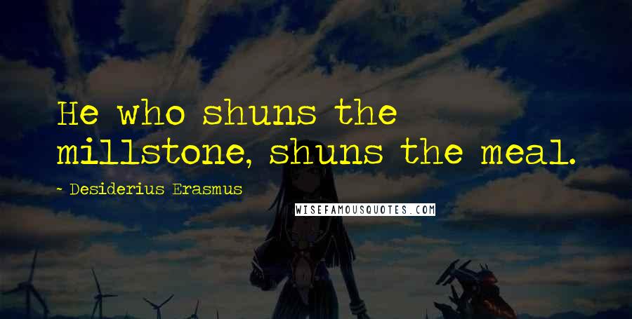 Desiderius Erasmus Quotes: He who shuns the millstone, shuns the meal.