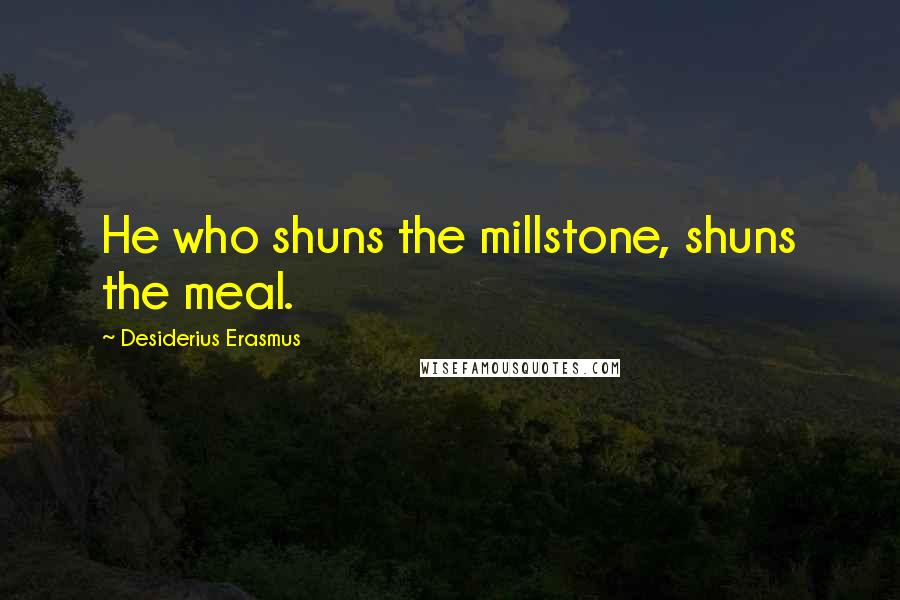 Desiderius Erasmus Quotes: He who shuns the millstone, shuns the meal.