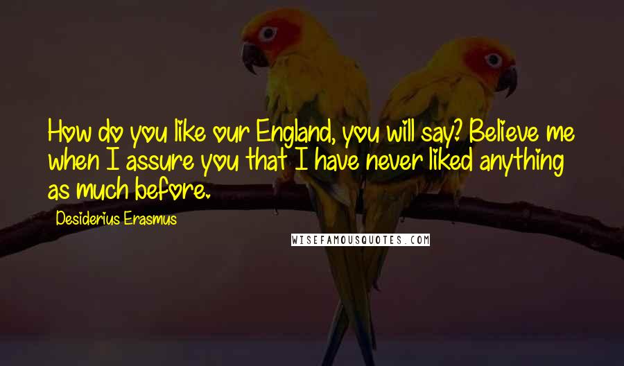 Desiderius Erasmus Quotes: How do you like our England, you will say? Believe me when I assure you that I have never liked anything as much before.