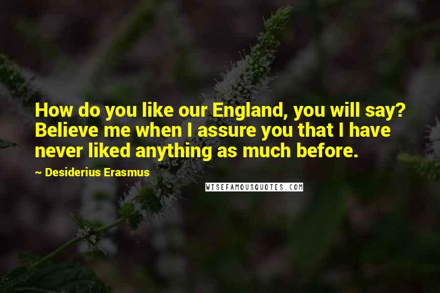 Desiderius Erasmus Quotes: How do you like our England, you will say? Believe me when I assure you that I have never liked anything as much before.