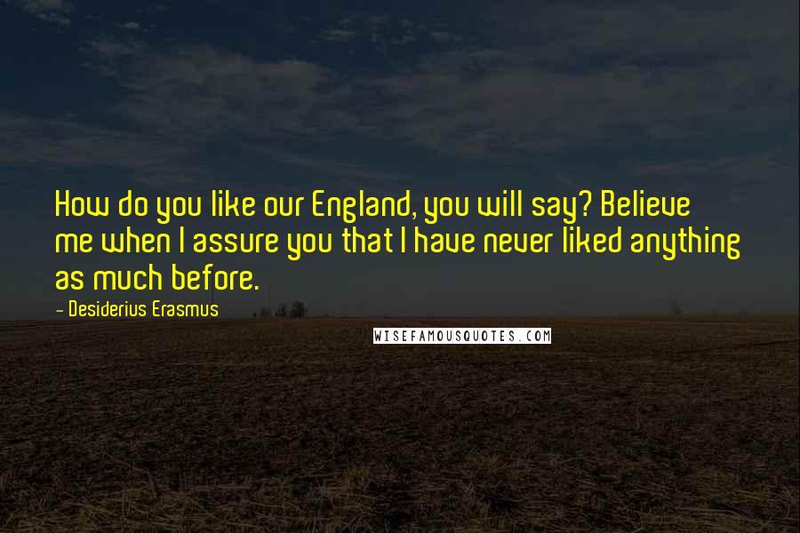 Desiderius Erasmus Quotes: How do you like our England, you will say? Believe me when I assure you that I have never liked anything as much before.