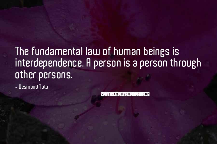 Desmond Tutu Quotes: The fundamental law of human beings is interdependence. A person is a person through other persons.