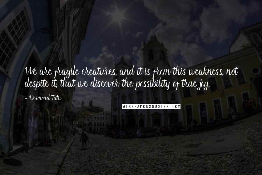 Desmond Tutu Quotes: We are fragile creatures, and it is from this weakness, not despite it, that we discover the possibility of true joy.