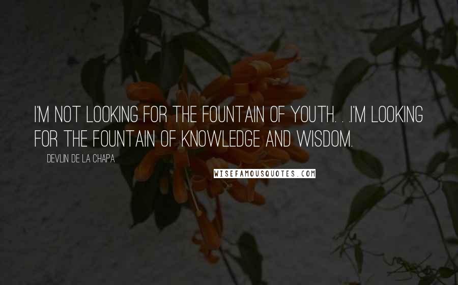 Devlin De La Chapa Quotes: I'm not looking for the Fountain of Youth. . .I'm looking for the Fountain of Knowledge and Wisdom.