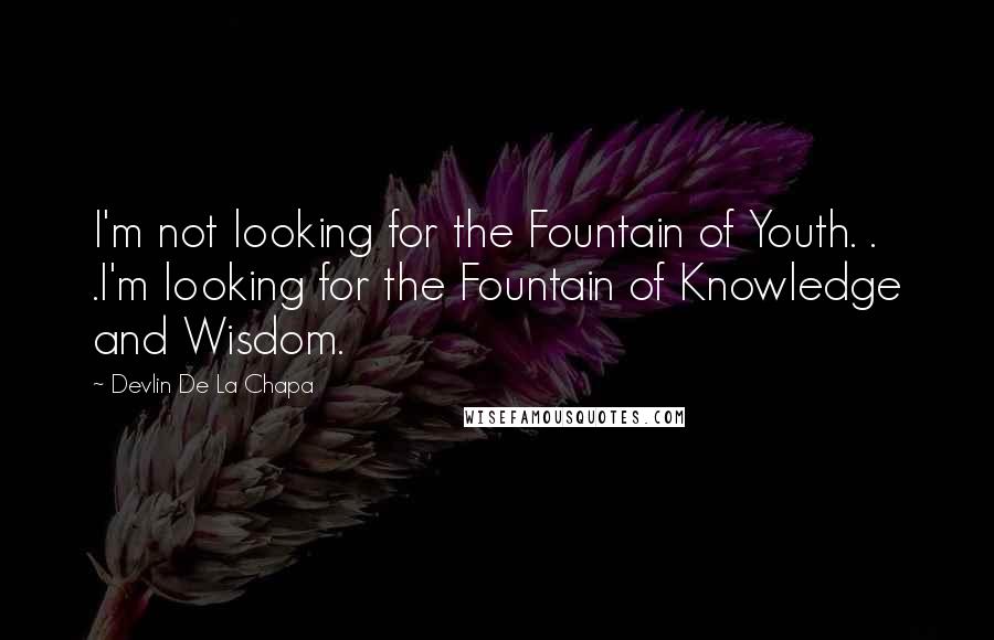 Devlin De La Chapa Quotes: I'm not looking for the Fountain of Youth. . .I'm looking for the Fountain of Knowledge and Wisdom.