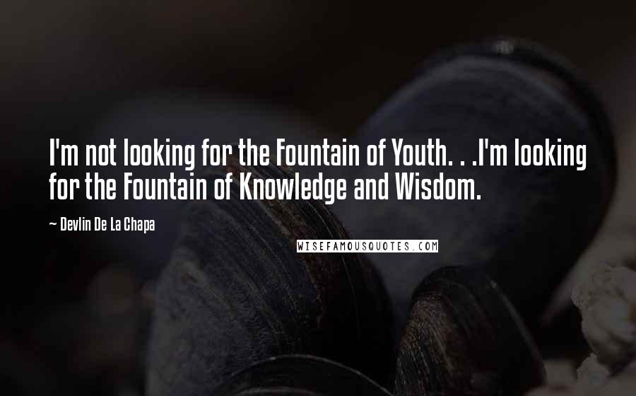 Devlin De La Chapa Quotes: I'm not looking for the Fountain of Youth. . .I'm looking for the Fountain of Knowledge and Wisdom.