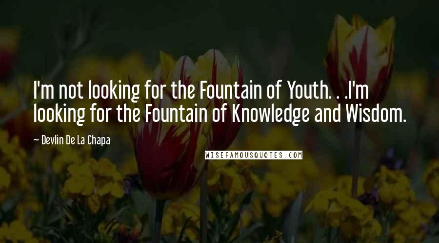 Devlin De La Chapa Quotes: I'm not looking for the Fountain of Youth. . .I'm looking for the Fountain of Knowledge and Wisdom.