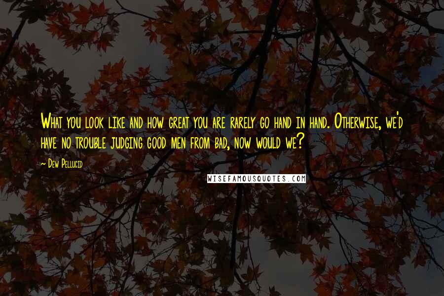 Dew Pellucid Quotes: What you look like and how great you are rarely go hand in hand. Otherwise, we'd have no trouble judging good men from bad, now would we?