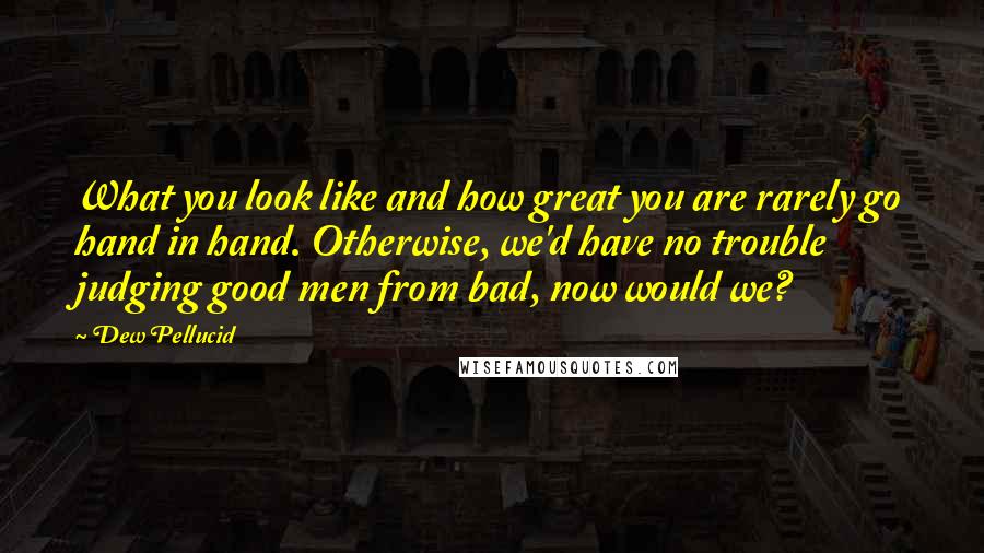 Dew Pellucid Quotes: What you look like and how great you are rarely go hand in hand. Otherwise, we'd have no trouble judging good men from bad, now would we?