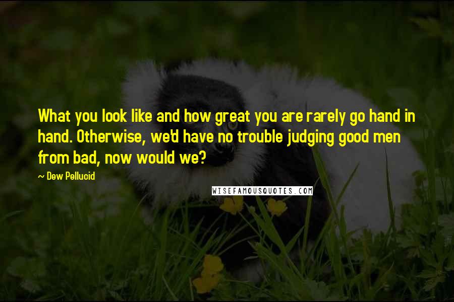 Dew Pellucid Quotes: What you look like and how great you are rarely go hand in hand. Otherwise, we'd have no trouble judging good men from bad, now would we?