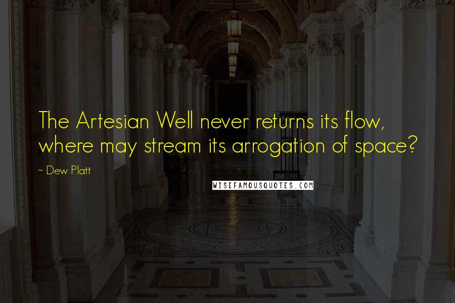 Dew Platt Quotes: The Artesian Well never returns its flow, where may stream its arrogation of space?