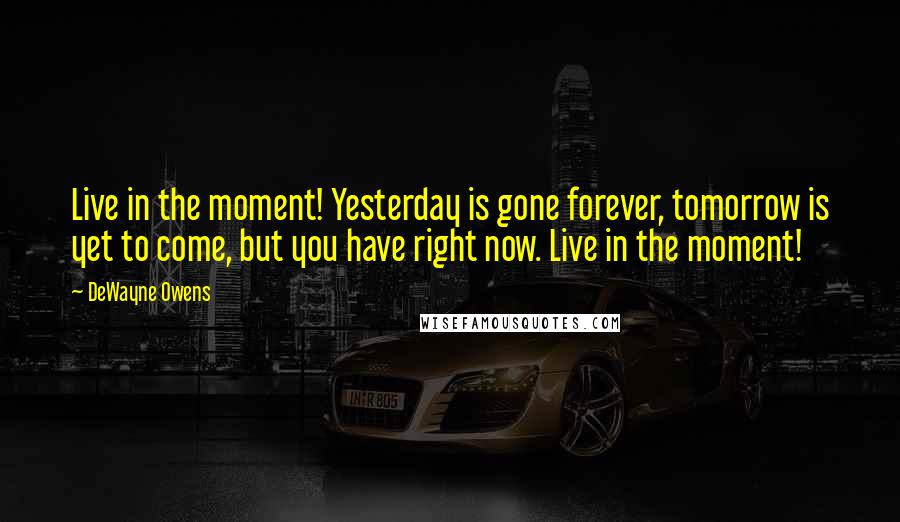DeWayne Owens Quotes: Live in the moment! Yesterday is gone forever, tomorrow is yet to come, but you have right now. Live in the moment!