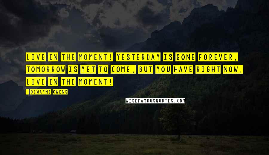 DeWayne Owens Quotes: Live in the moment! Yesterday is gone forever, tomorrow is yet to come, but you have right now. Live in the moment!
