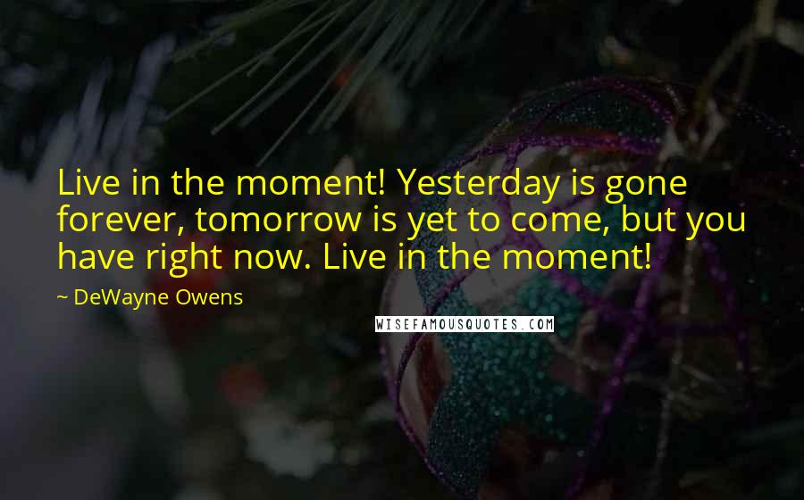 DeWayne Owens Quotes: Live in the moment! Yesterday is gone forever, tomorrow is yet to come, but you have right now. Live in the moment!
