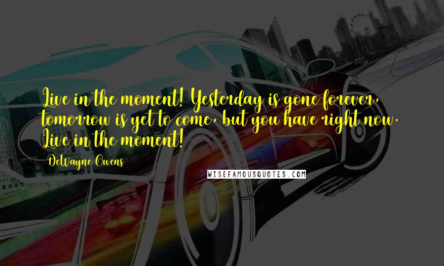 DeWayne Owens Quotes: Live in the moment! Yesterday is gone forever, tomorrow is yet to come, but you have right now. Live in the moment!