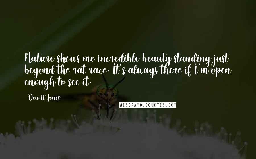 Dewitt Jones Quotes: Nature shows me incredible beauty standing just beyond the rat race. It's always there if I'm open enough to see it.