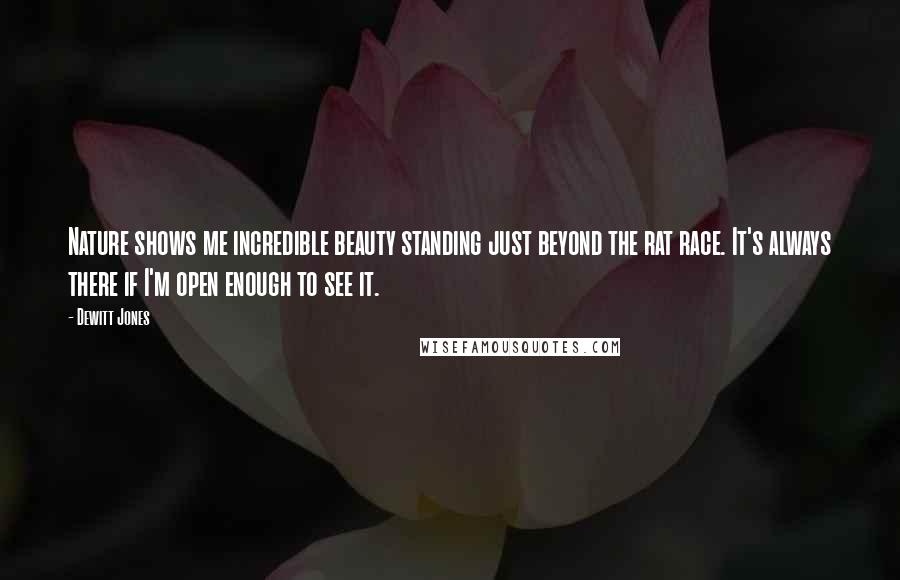 Dewitt Jones Quotes: Nature shows me incredible beauty standing just beyond the rat race. It's always there if I'm open enough to see it.