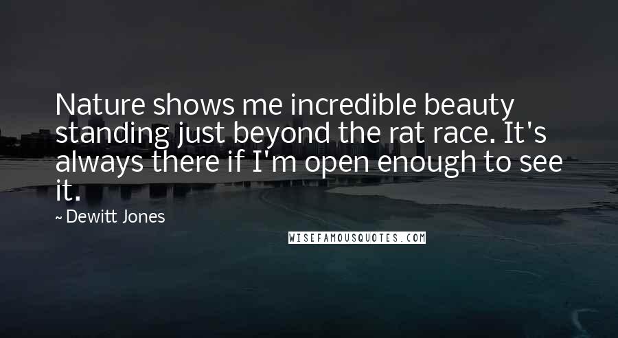 Dewitt Jones Quotes: Nature shows me incredible beauty standing just beyond the rat race. It's always there if I'm open enough to see it.