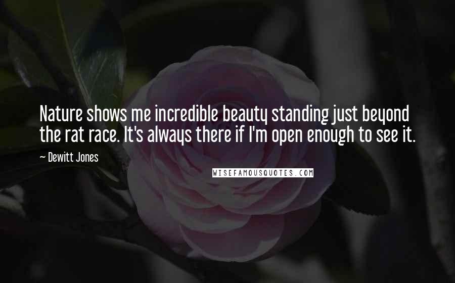 Dewitt Jones Quotes: Nature shows me incredible beauty standing just beyond the rat race. It's always there if I'm open enough to see it.