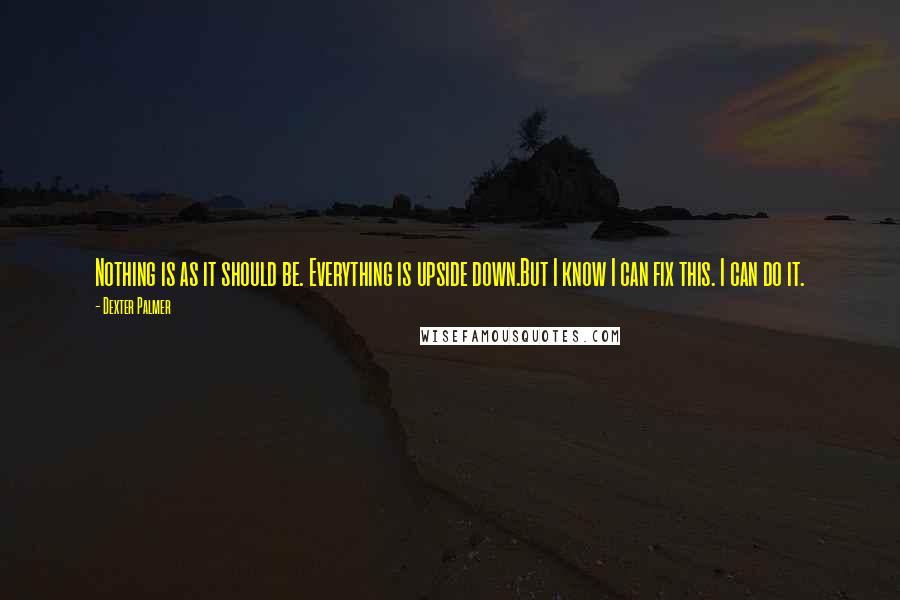 Dexter Palmer Quotes: Nothing is as it should be. Everything is upside down.But I know I can fix this. I can do it.