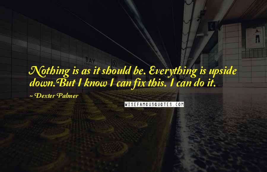 Dexter Palmer Quotes: Nothing is as it should be. Everything is upside down.But I know I can fix this. I can do it.