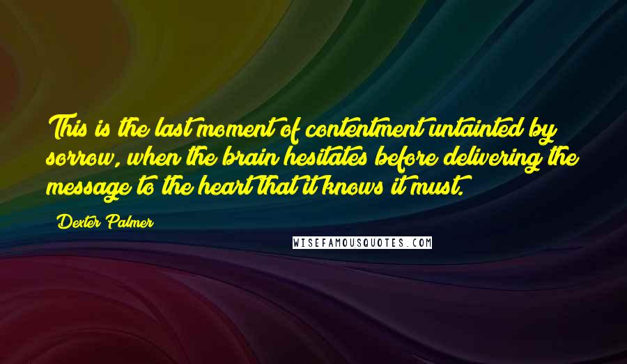 Dexter Palmer Quotes: This is the last moment of contentment untainted by sorrow, when the brain hesitates before delivering the message to the heart that it knows it must.