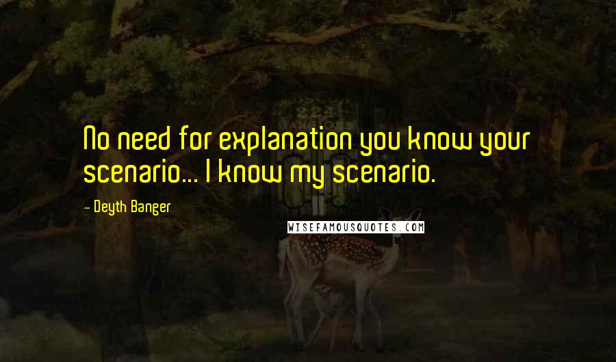 Deyth Banger Quotes: No need for explanation you know your scenario... I know my scenario.