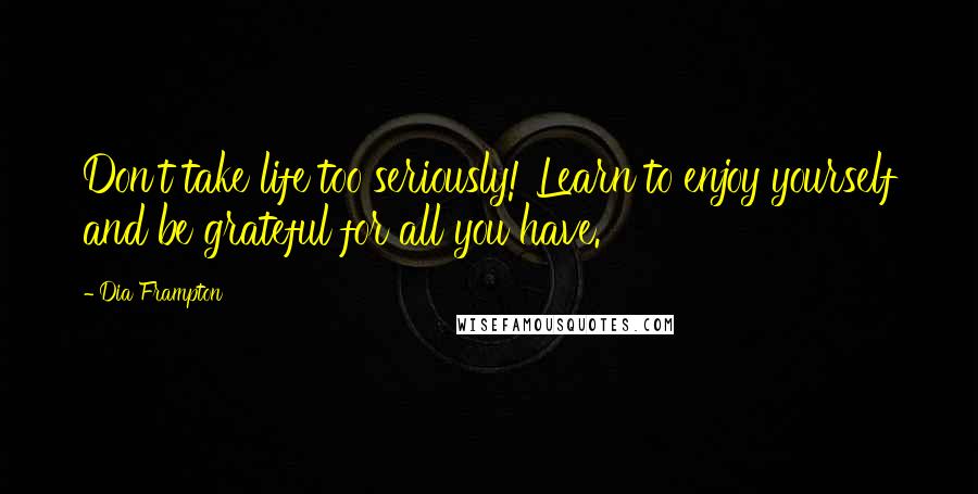 Dia Frampton Quotes: Don't take life too seriously! Learn to enjoy yourself and be grateful for all you have.