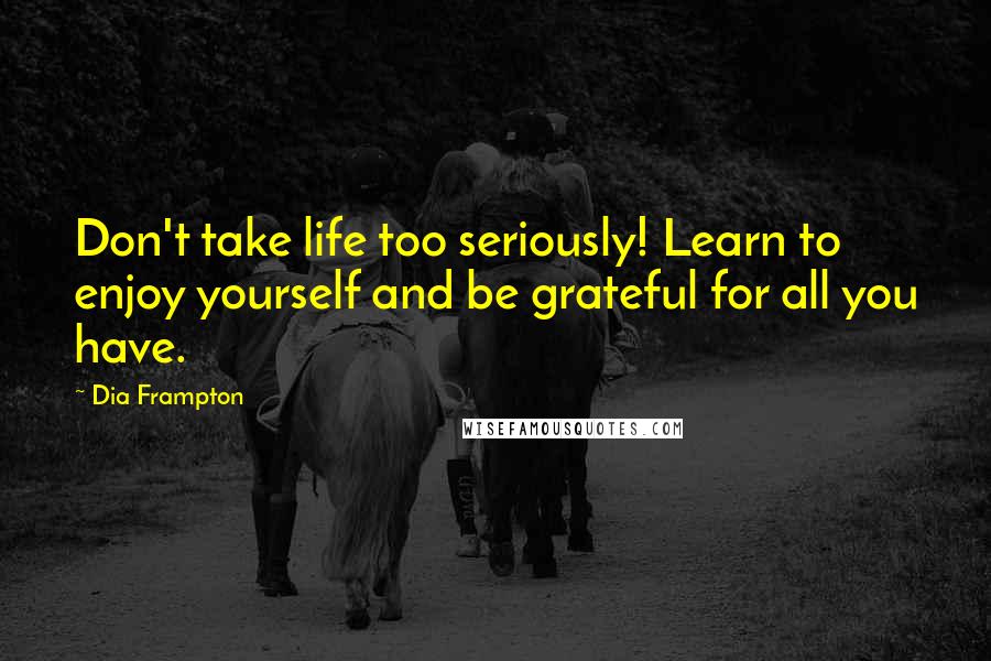 Dia Frampton Quotes: Don't take life too seriously! Learn to enjoy yourself and be grateful for all you have.