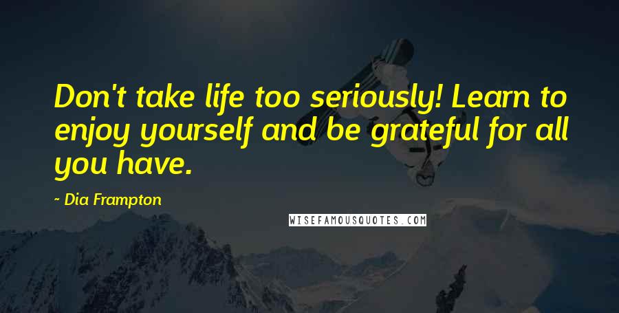 Dia Frampton Quotes: Don't take life too seriously! Learn to enjoy yourself and be grateful for all you have.