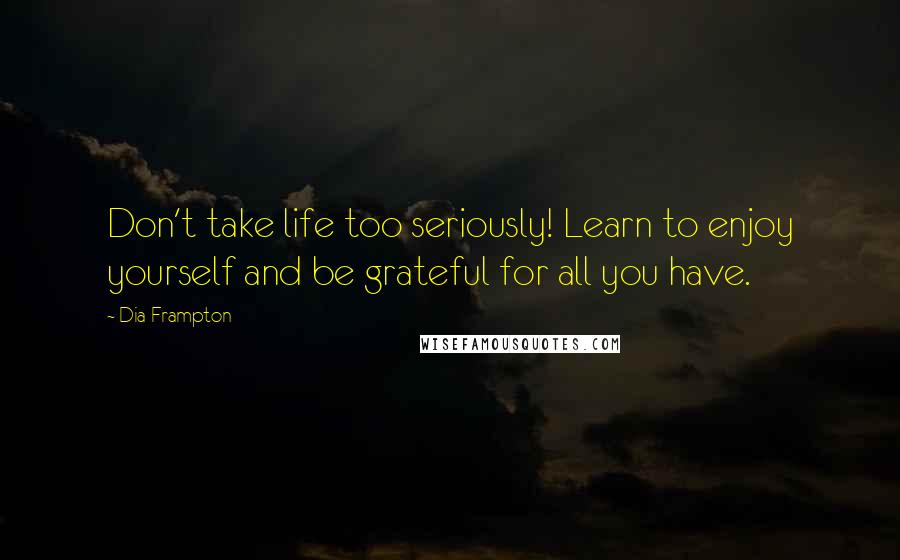 Dia Frampton Quotes: Don't take life too seriously! Learn to enjoy yourself and be grateful for all you have.