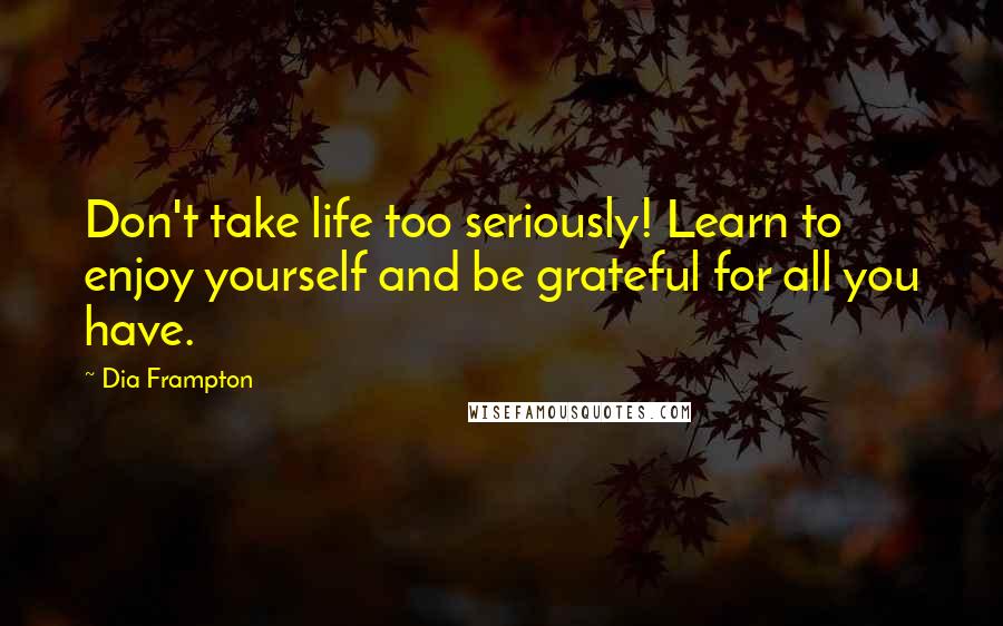 Dia Frampton Quotes: Don't take life too seriously! Learn to enjoy yourself and be grateful for all you have.