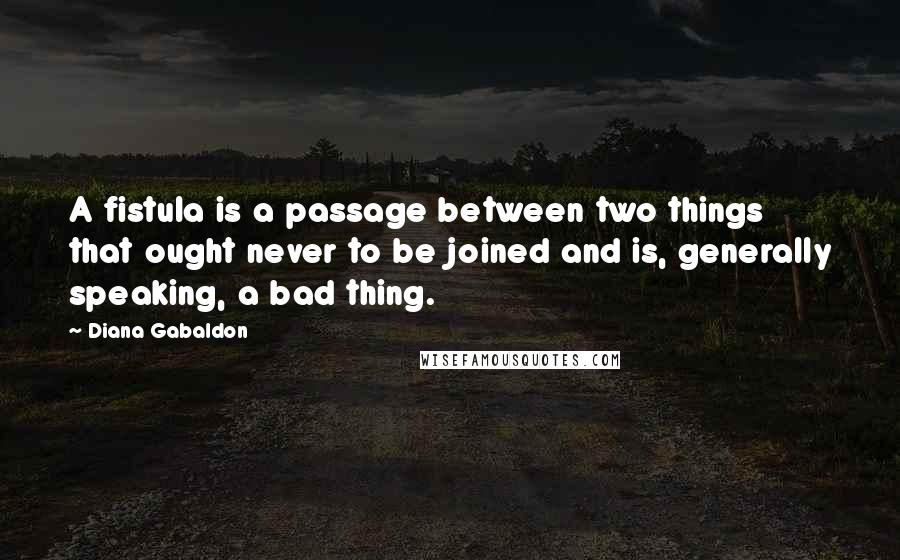 Diana Gabaldon Quotes: A fistula is a passage between two things that ought never to be joined and is, generally speaking, a bad thing.