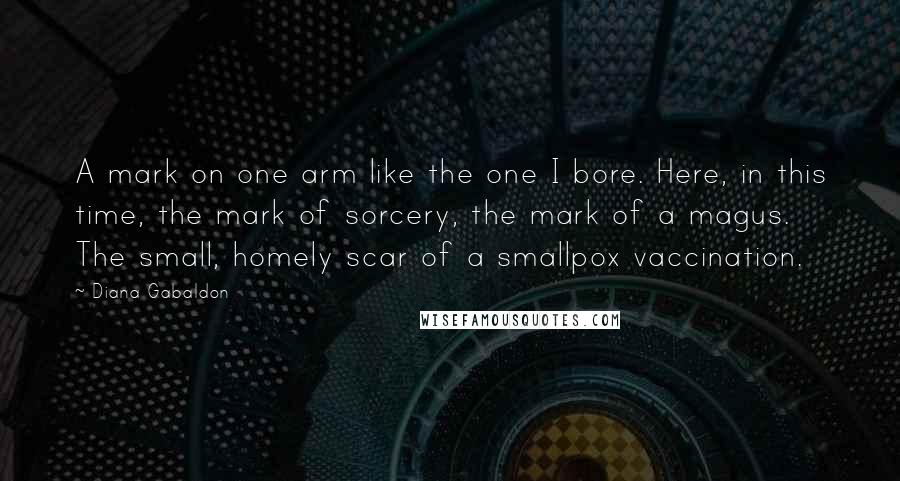 Diana Gabaldon Quotes: A mark on one arm like the one I bore. Here, in this time, the mark of sorcery, the mark of a magus. The small, homely scar of a smallpox vaccination.