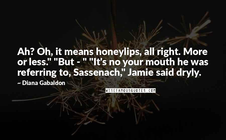 Diana Gabaldon Quotes: Ah? Oh, it means honeylips, all right. More or less." "But - " "It's no your mouth he was referring to, Sassenach," Jamie said dryly.