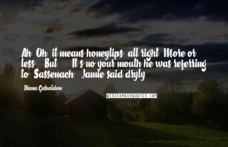 Diana Gabaldon Quotes: Ah? Oh, it means honeylips, all right. More or less." "But - " "It's no your mouth he was referring to, Sassenach," Jamie said dryly.