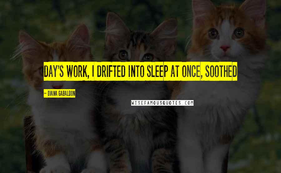 Diana Gabaldon Quotes: day's work, I drifted into sleep at once, soothed