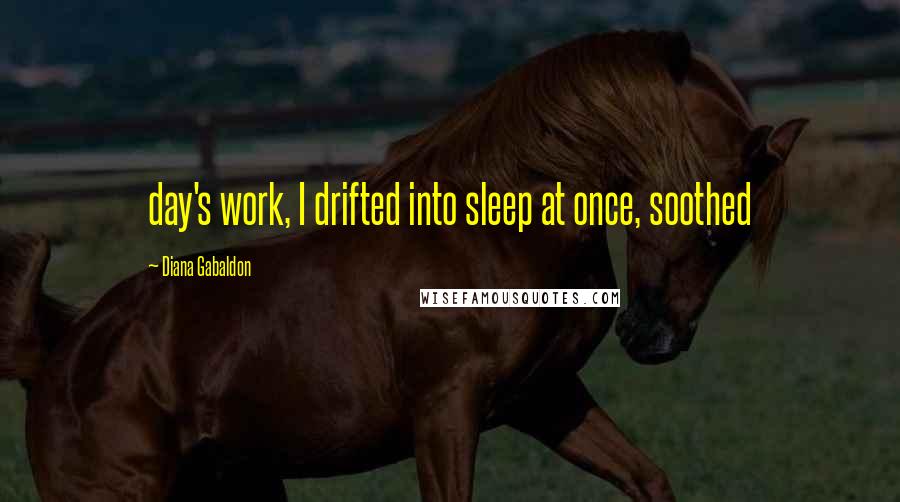 Diana Gabaldon Quotes: day's work, I drifted into sleep at once, soothed