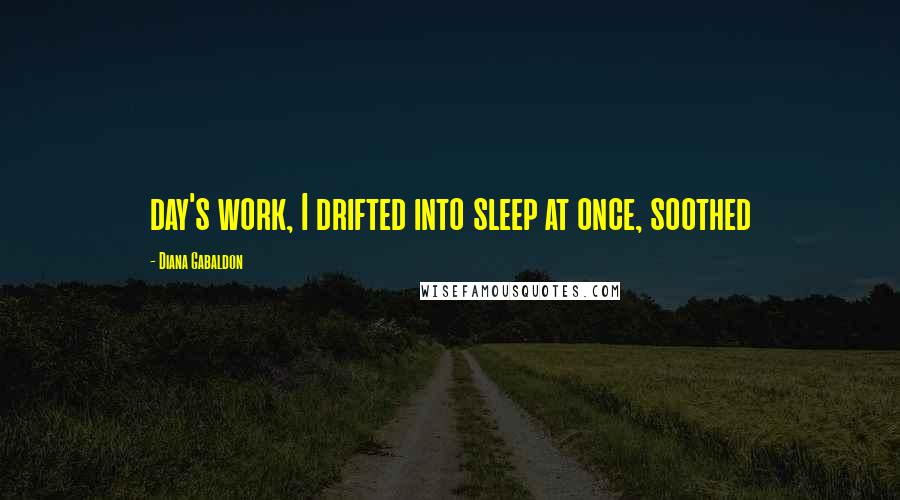 Diana Gabaldon Quotes: day's work, I drifted into sleep at once, soothed