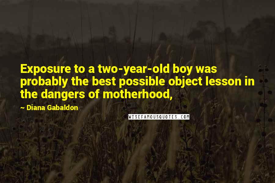 Diana Gabaldon Quotes: Exposure to a two-year-old boy was probably the best possible object lesson in the dangers of motherhood,