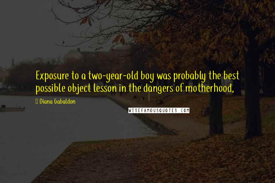 Diana Gabaldon Quotes: Exposure to a two-year-old boy was probably the best possible object lesson in the dangers of motherhood,