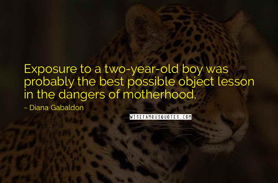 Diana Gabaldon Quotes: Exposure to a two-year-old boy was probably the best possible object lesson in the dangers of motherhood,